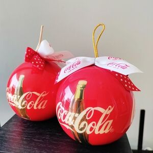 Vintage Coca Cola Red Balls Holiday Ornament Set of 2